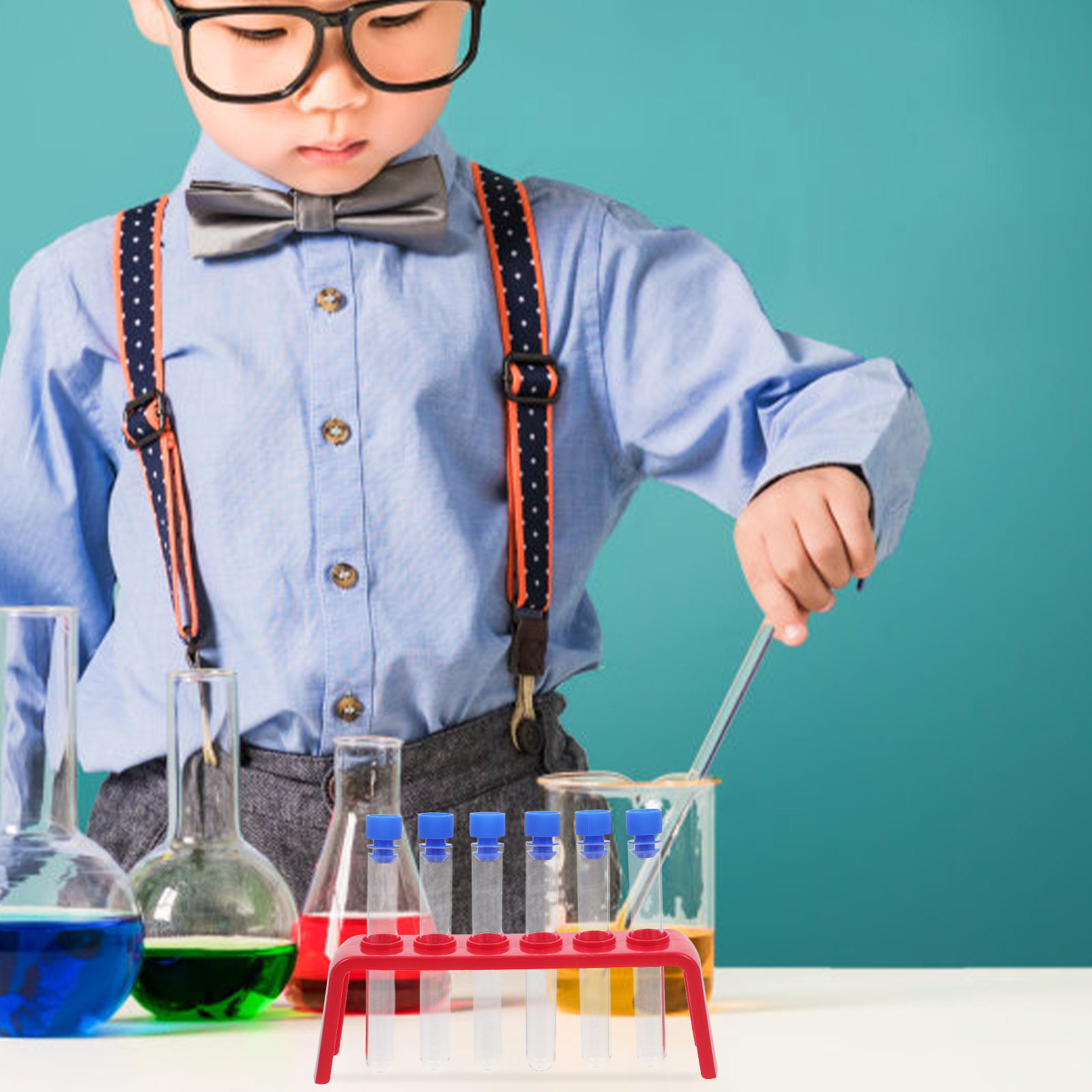 Science Kit - ชุดทดลองวิทยาศาสตร์ 6 ชิ้น หลอดทดลองพลาสติก ฝาครอบ ชั้นวาง