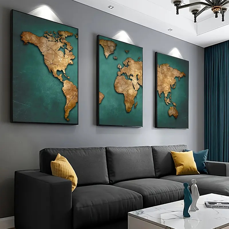 Star Map Poster - Retro World แผนที่ 3 ชิ้น/เซ็ตผ้าใบโปสเตอร์ Nordic