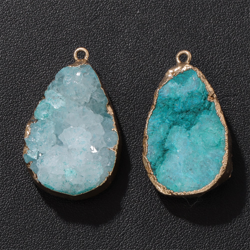 Science Nature - 1PC อาเกตธรรมชาติ Geode จี้ 25x38 มม.ย้อมคริสตัลสีฟ้าคลัสเตอร์จี้ที่ไม่ซ้ํากันเครื่องประดับอัญมณีสําหรับ