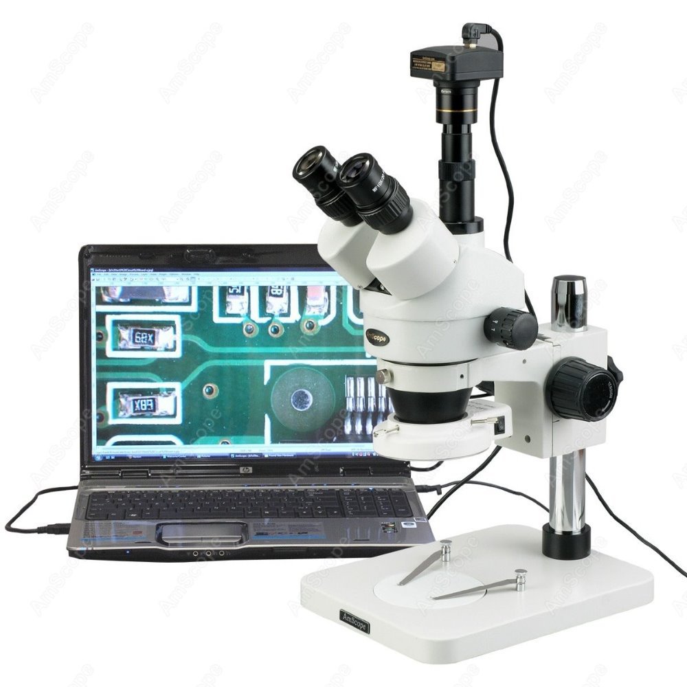 Amscope Microscope Stereo 7X-45X - กล้องจุลทรรศน์สเตอริโอแบบซูมสามตา AmScope 7X-45X พร้อมไฟวงแหวน LED ขนาดกะทัดรัด