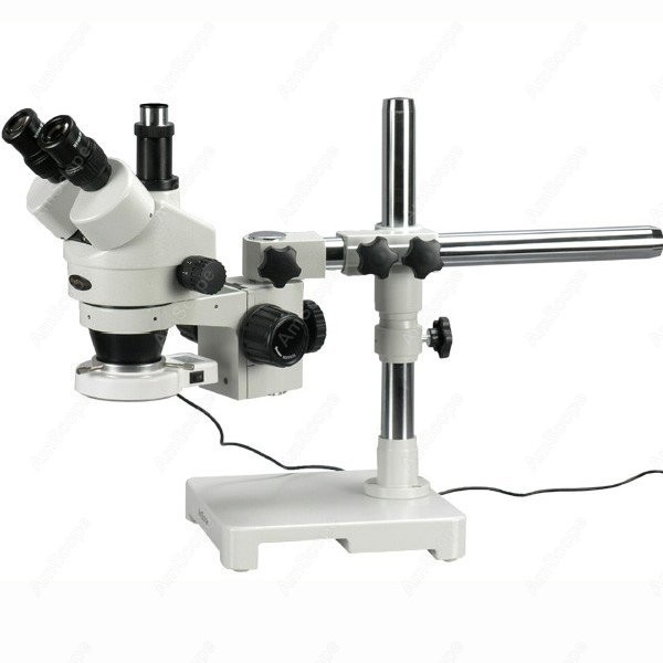 Amscope Microscope Stereo 7X-45X - กล้องจุลทรรศน์สเตอริโอแบบซูมสามตา AmScope SM-3T 7X-45X+ พร้อมขาตั้งบูมและไฟ LED