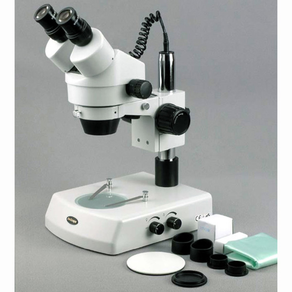 กล้องจุลทรรศน์สเตอริโอซูมแบบสอ - Amscope Microscope Stereo 7X-45X บทวิจารณ์และราคา
